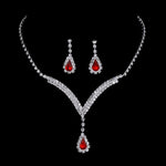 Gorgeous Ruby Red Tennis Crystal Teardrop Wedding Dress Women Fashion Jewelry Set - EonShoppee