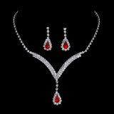 Gorgeous Ruby Red Tennis Crystal Teardrop Wedding Dress Women Fashion Jewelry Set - EonShoppee