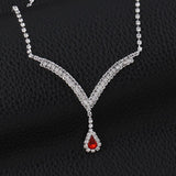 Gorgeous Ruby Red Tennis Crystal Teardrop Wedding Dress Women Fashion Jewelry Set - EonShoppee