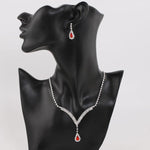 Gorgeous Ruby Red Tennis Crystal Teardrop Wedding Dress Women Fashion Jewelry Set - EonShoppee