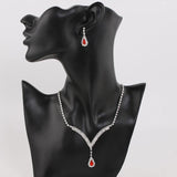 Gorgeous Ruby Red Tennis Crystal Teardrop Wedding Dress Women Fashion Jewelry Set - EonShoppee
