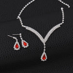 Gorgeous Ruby Red Tennis Crystal Teardrop Wedding Dress Women Fashion Jewelry Set - EonShoppee