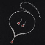 Gorgeous Ruby Red Tennis Crystal Teardrop Wedding Dress Women Fashion Jewelry Set - EonShoppee