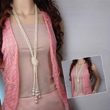 Stylish Long Multi Layer Pearl Knot Necklace Casual Women Trendy Fashion Jewelry - EonShoppee