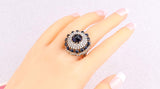 Big Royal BLUE Crystal Vintage Style Party wear Ring For Women Fancy Fashion Jewelry Ring Size 7 - EonShoppee