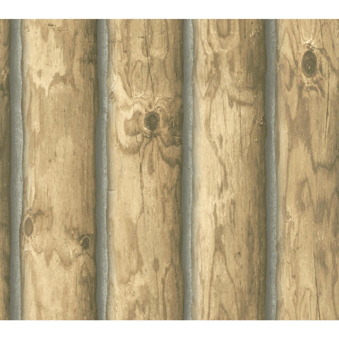 Light Brown Rustic Cabin Lodge Log Wallpaper CH7977 Prepasted Double Roll Bolt - EonShoppee