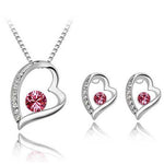 Stunning Platinum Plated Silver Heart Pendant Fashion Jewelry Set Necklace & Earrings - EonShoppee