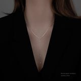 Gold Plated 925 Sterling Silver Long Chain Round Bead Choker Tassel Necklace Fashion Jewelry for Women