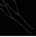 Gold Plated 925 Sterling Silver Long Chain Round Bead Choker Tassel Necklace Fashion Jewelry for Women