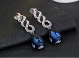 Long Dazzling & Elegant Blue Crystal Evening Dress Fashion Jewelry Earrings - EonShoppee