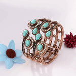 Exquisite Turquoise Blue Peacock Color Wide Bangle Bracelet For Women Stylish Fashion Jewelry