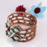 Exquisite Turquoise Blue Peacock Color Wide Bangle Bracelet For Women Stylish Fashion Jewelry