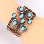 Exquisite Turquoise Blue Peacock Color Wide Bangle Bracelet For Women Stylish Fashion Jewelry