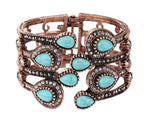 Exquisite Turquoise Blue Peacock Color Wide Bangle Bracelet For Women Stylish Fashion Jewelry