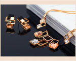 Trendy Champagne Black Geometric Pendant Necklace Earrings Fashion Jewelry Set - EonShoppee