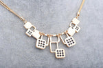 Trendy Champagne Black Geometric Pendant Necklace Earrings Fashion Jewelry Set - EonShoppee