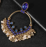 Exclusive Blue Over Sized Chand Bali Earrings Ethnic Indian Jewelry Long Jhumka Earrings