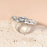 Exaggerated Blue Silver Sun Shape Adjustable Finger Ring For Women Ethic Indian Jewelry