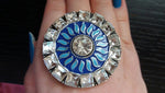 Exaggerated Blue Silver Sun Shape Adjustable Finger Ring For Women Ethic Indian Jewelry