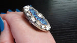 Exaggerated Blue Silver Sun Shape Adjustable Finger Ring For Women Ethic Indian Jewelry