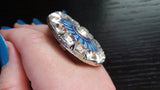 Exaggerated Blue Silver Sun Shape Adjustable Finger Ring For Women Ethic Indian Jewelry