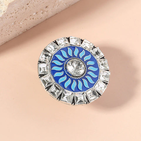 Exaggerated Blue Silver Sun Shape Adjustable Finger Ring For Women Ethic Indian Jewelry