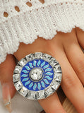 Exaggerated Blue Silver Sun Shape Adjustable Finger Ring For Women Ethic Indian Jewelry
