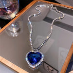 Fashion Sapphire Blue Crystal Love Titanic Heart Of The Sea Sweater Chain Pendant Necklace & Earrings Best Valentines Gift