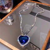 Fashion Sapphire Blue Crystal Love Titanic Heart Of The Sea Sweater Chain Pendant Necklace & Earrings Best Valentines Gift