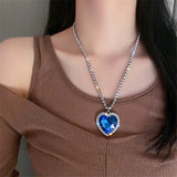 Fashion Sapphire Blue Crystal Love Titanic Heart Of The Sea Sweater Chain Pendant Necklace & Earrings Best Valentines Gift
