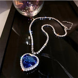 Fashion Sapphire Blue Crystal Love Titanic Heart Of The Sea Sweater Chain Pendant Necklace & Earrings Best Valentines Gift