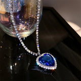 Fashion Sapphire Blue Crystal Love Titanic Heart Of The Sea Sweater Chain Pendant Necklace & Earrings Best Valentines Gift