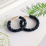 Stunning Blue Crystal Studded Hoop Earrings Women's Fashion Jewelry - EonShoppee