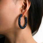 Stunning Blue Crystal Studded Hoop Earrings Women's Fashion Jewelry - EonShoppee