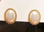 Trendy Geometric Oval Shiny Pearl Stud Earrings Modern Fashion Jewelry For Women