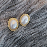 Trendy Geometric Oval Shiny Pearl Stud Earrings Modern Fashion Jewelry For Women