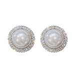 Exquisite Big Round Pearl Over Sized Silver Stud Earrings Crystal Statement Stud Earrings