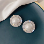 Exquisite Big Round Pearl Over Sized Silver Stud Earrings Crystal Statement Stud Earrings