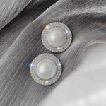 Exquisite Big Round Pearl Over Sized Silver Stud Earrings Crystal Statement Stud Earrings