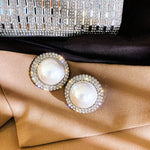 Exquisite Big Round Pearl Over Sized Silver Stud Earrings Crystal Statement Stud Earrings