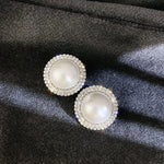 Exquisite Big Round Pearl Over Sized Silver Stud Earrings Crystal Statement Stud Earrings