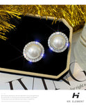 Exquisite Big Round Pearl Over Sized Silver Stud Earrings Crystal Statement Stud Earrings