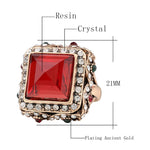 Antique Gold Plated Luxurious Big Red Crystal Geometric Fashion Jewelry Ring Size 7