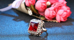 Antique Gold Plated Luxurious Big Red Crystal Geometric Fashion Jewelry Ring Size 7
