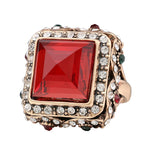 Antique Gold Plated Luxurious Big Red Crystal Geometric Fashion Jewelry Ring Size 7