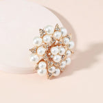Luxury Oversize Big Pearl Crystal Flower Adjustable Finger Ring Elegant Women Fashion Jewelry Accessory
