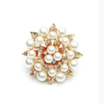 Luxury Oversize Big Pearl Crystal Flower Adjustable Finger Ring Elegant Women Fashion Jewelry Accessory