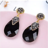 Stunning Black Glass Crystal Water Drop Evening Wear Fashion Jewelry Bridal Wedding Statement Earrings