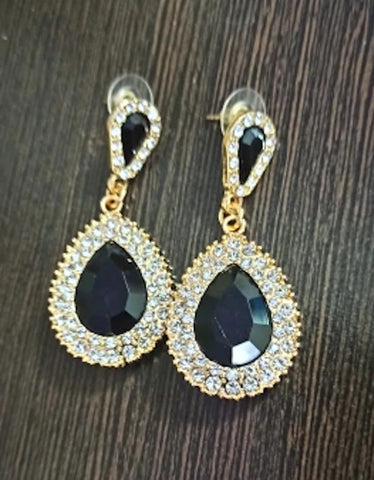 Elegant Golden Black Crystal Stylish Party wear Fashion Jewelry Drop Earrings For Women