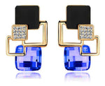 Glamorous Golden Blue Geometric Necklace Earrings Classy Elegant Fashion Jewelry Set - EonShoppee